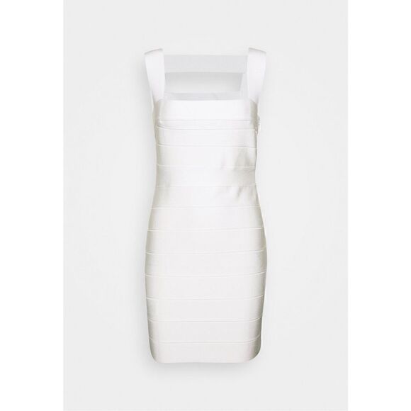 HERVÉ LÉGER White Size M  Icon Bandage Square Neck Cutout Back Mini Dress Bridal - Picture 5 of 12